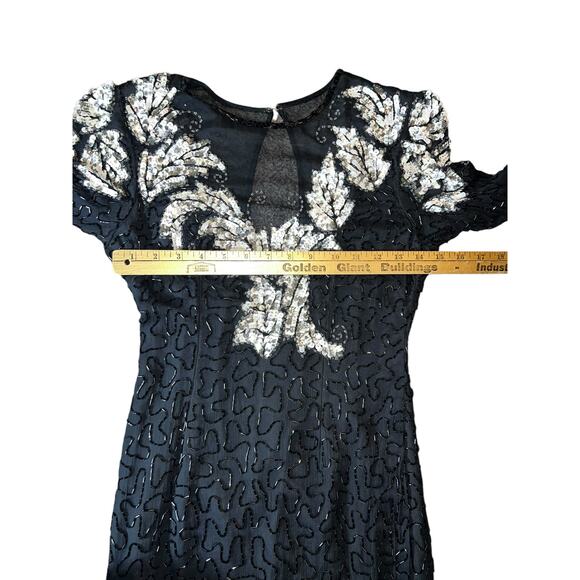 Vintage Scala silk black white beaded sequin short formal cocktail dress size PP - Picture 6 of 11